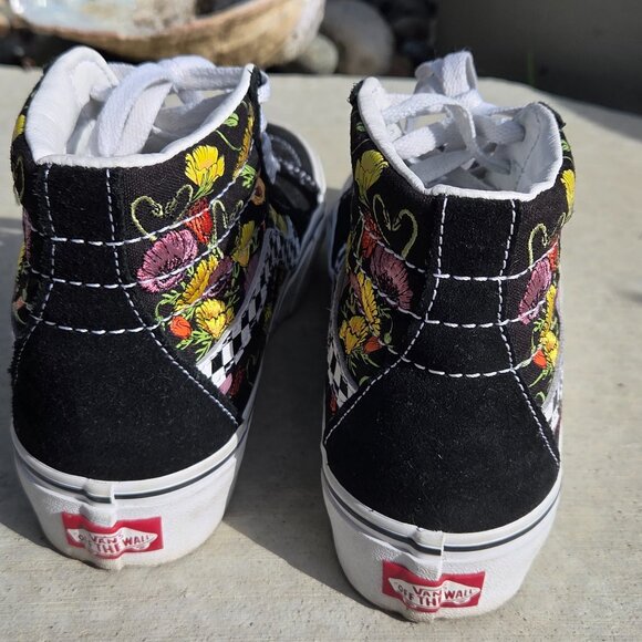 Vans Sk8-Hi Poppy Checkered Black Platform 2.0 Shoes W7 - Picture 3 of 4